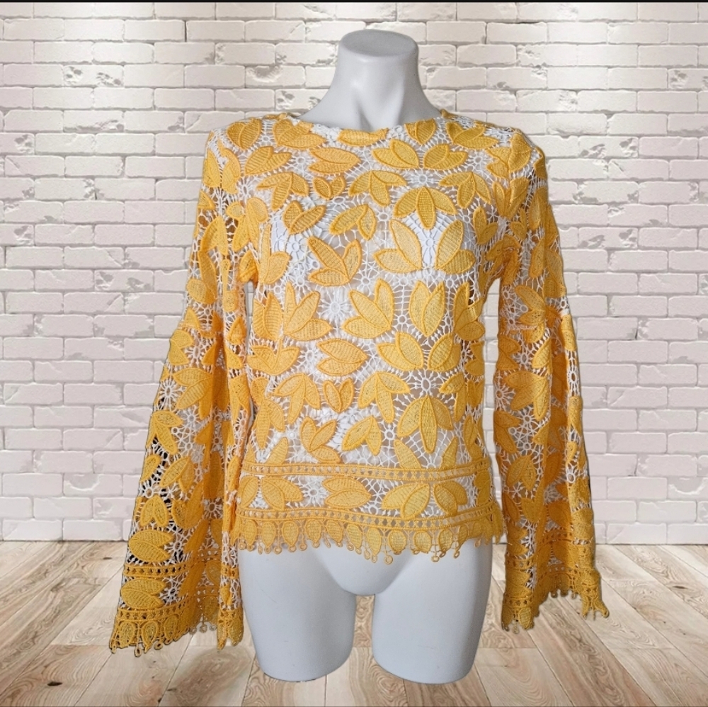 Coco Colette Crochet Yellow Lace Floral Top